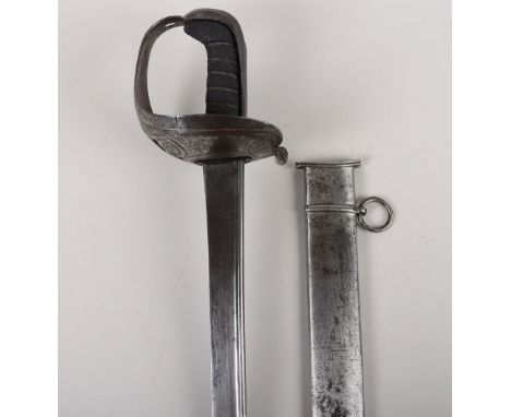 Scarce Cavalry Officers Sword with ‘Celtic’ Hilt, pipe back blade 88cms with pronounced false edge, pierced iron boat-shaped 
