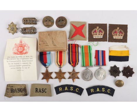 WW2 British Royal Army Service Corps Burma Campaign Medal and Insignia Group, 1939-45 Star medal, Africa Star medal, Burma St