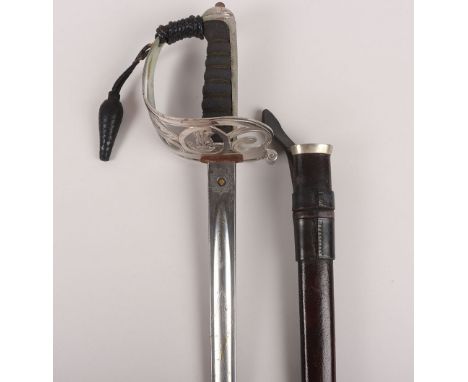 British Victorian 1827 Pattern Rifles Officers Sword, regulation pattern with hilt having crowned strung bugle, shagreen grip