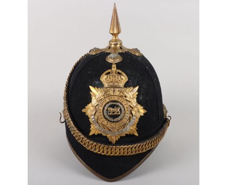 Post 1902 Hampshire Regiment Officers Home Service Helmet, fine example of a blue cloth covered home service helmet with offi