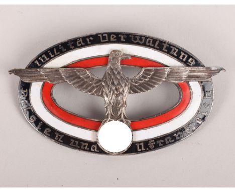 Scarce German Military Administration Workers in Belgium and France Badge, oval enamel pin back badge with eagle and swastika