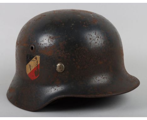 WW2 German Luftwaffe M-35 Double Decal Steel Combat Helmet, good untouched example of a Model 1935 steel helmet which retains