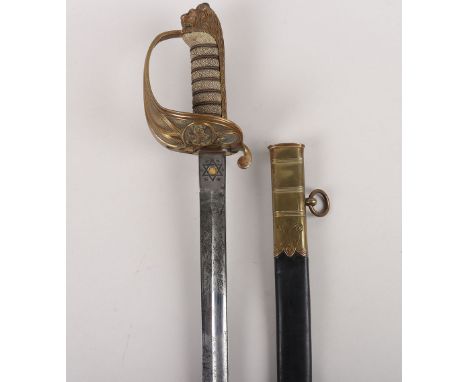 Late Victorian Naval Officers Sword by Henry Wilkinson Pall Mall London, No.35454 (for 1898) signed blade 80.5cms etched with