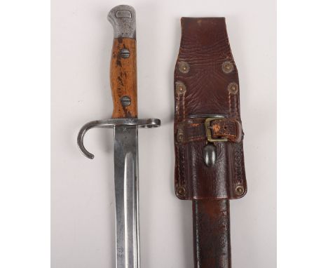 British 1907 Hook Quillon Bayonet Regimentally Marked to the Irish Guards, fine example with two piece wooden grips, steel po