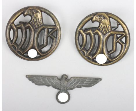 German Wehrmacht Membership Pins “Wehrmachtsgefolge”, two large style variants of the WG stickpin. Bronzed, steel constructio