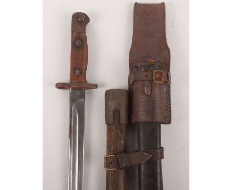 WW1 British 1907 Bayonet and 1914 Pattern Frog with Helve Carrier, untouched as found complete set, with a 1907 pattern bayon