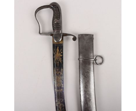 1796 Pattern Cavalry Officers Sword, regulation blade etched blued and gilt for first 26cms with crowned GR, Royal Arms, cava