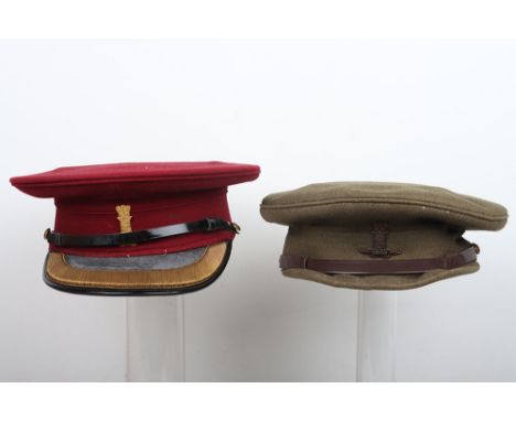 British Officers Service Dress Peaked Cap and Full Dress Cap of Captain P K Upton 11th Prince Albert’s Own Hussars, fine khak