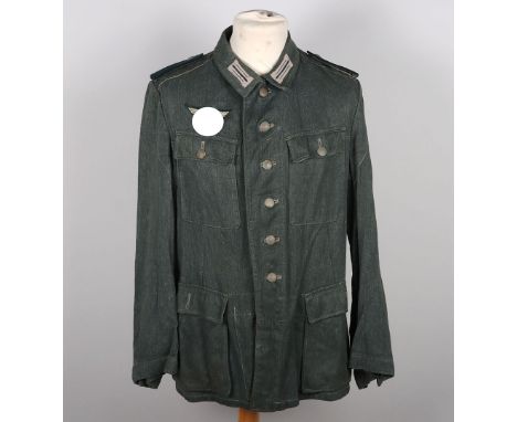 WW2 German Army (Heer) Summer HBT Combat Tunic 1943, HBT (Herring bone twill) light weight construction with hand applied bre