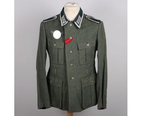 WW2 German Army (Heer) M-42 NCO’s Combat Tunic, field grey wool unconstructed jacket with hand applied insignia. Early war ja
