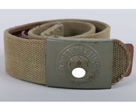 WW2 German Army (Heer) Afrikakorps (D.A.K) Tropical Webbing Belt with Belt Buckle by Schmöl & Comp., Menden,  the small size 