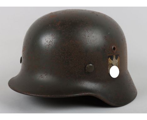 WW2 German Army M-35 Single Decal Steel Combat Helmet, good example of an early model 1935 steel combat helmet which retains 