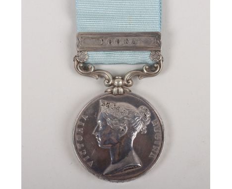 Army of India 1799-1826 Medal to an Officer in the 6th Native Infantry, 1 clasp, Poona, short hyphen reverse, officially impr