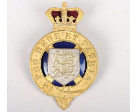 Channel Islands Victorian Jersey Light Infantry Officers Glengarry Badge, superb example of a rich gilt officers glengarry ba