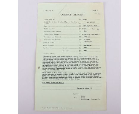 Royal Air Force Battle of Britain Day 15th September 1940 Typed Combat Report, Pilot Officer (Later Flying Officer) Eugene To