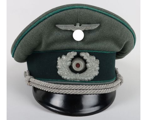 WW2 German Army Administration Officers Peaked Cap by Erel, good example of a high form officers peaked cap with bottle green
