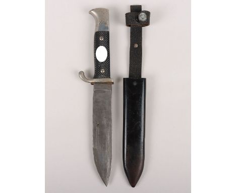 Third Reich Hitler Youth Boys Dagger, with two piece chequered grips having enamel HJ diamond insignia inserted in the grip, 