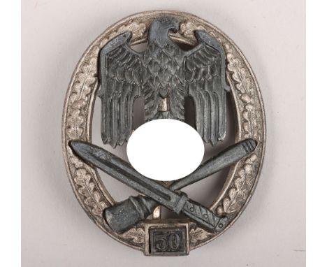 WW2 German Army / Waffen-SS General Assault Badge for 50 Engagements by Rudolf Karneth, Gablionz, zinc constructed wreath wit
