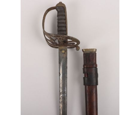 British 1827 Pattern Rifle Officers Sword, regulation pattern officers sword with Victorian crowned bugle incorporated into t
