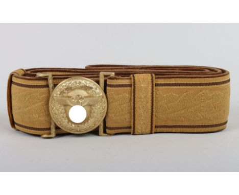 Rare Third Reich NSDAP Political Leaders Brocade Parade Belt and Buckle, fine example of the brown velvet backed parade belt 
