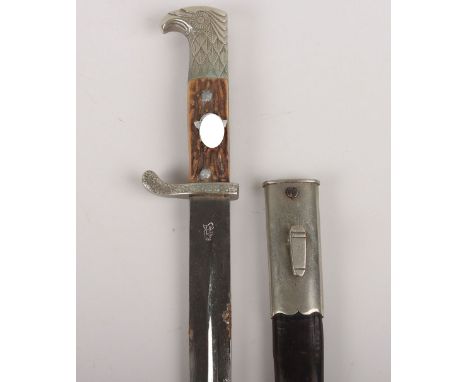 WW2 German Police Bayonet by WKC, Solingen, example with two piece stag horn grips, aluminium police eagle emblem to the cent