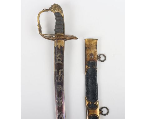 1803 Pattern Infantry Officers Sword, curved single edge blade 82cms, etched blued and gilt for 31cms with crowned GR, pre-18