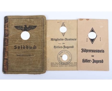 WW2 German Army Soldbuch & Hitler Youth Passes to Medic San-Ogefr. M. Lehmann. Feldlazarett 664. Very interesting award date 
