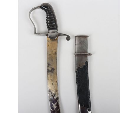 1796 Pattern Light Cavalry Officers Blue and Gilt Sword, flat curved single edge blade 75cms, etched blued and gilt for first