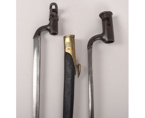 British 1876 Pattern Enfield Socket Bayonet, brass and leather mounted scabbard. Accompanied by an ordnance marked 1842 socke
