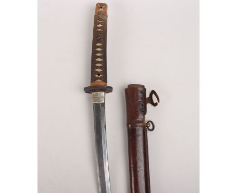 Japanese WW2 Army Officers Sword Katana, blade 65.5cms, mumei, 2 mekugi ana, medium straight hamon, gin habaki with neko gake