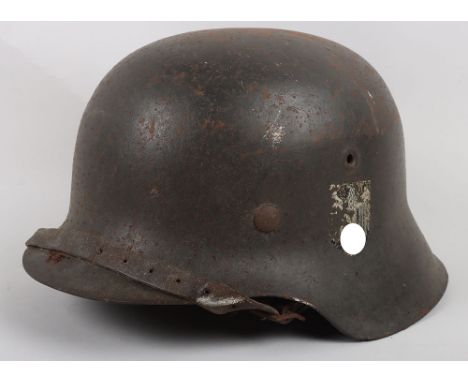 WW2 German Army M-42 Single Decal Steel Combat Helmet, good untouched example of a M-42 steel combat helmet retaining much of