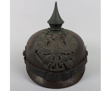 WW1 German Ersatz Spun Steel Prussian Pickelhaube, good example of the scarce and desirable spun steel ersatz pickelhaube wit