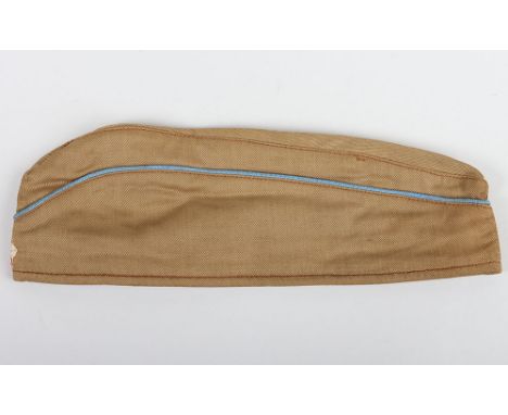 WW2 German Hitler Youth Flieger Section Overseas / Side Cap, light tan cloth summer pattern cap with sky blue piping to the c