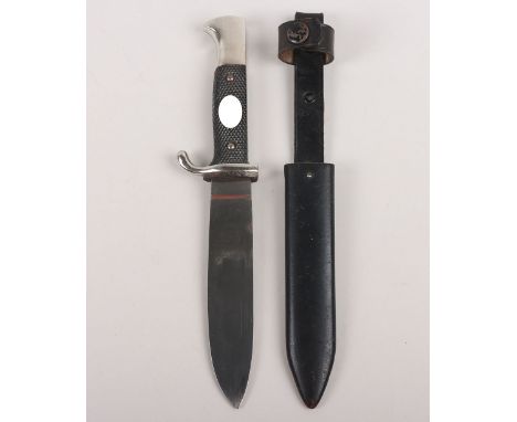 Third Reich Transitional Hitler Youth Boys Dagger by Carl Eickhorn, Solingen, two piece black chequered grips with enamel HJ 
