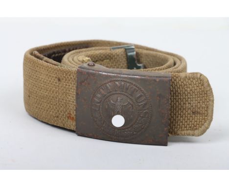 WW2 German Army (Heer) Afrikakorps Tropical Webbing Belt and Buckle, buckle marked with “GB” initials, steel buckle in good c
