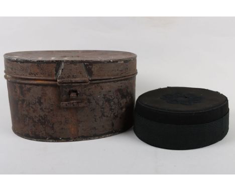 Victorian Rifle Brigade Officers Pill Box Cap, of dark green cloth with green mohair band and decoration to the crown. Leathe