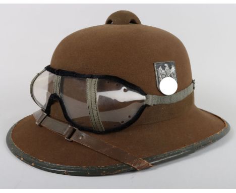 WW2 German Army Afrikakorps (D.A.K) Pith Helmet, good example of a 2nd pattern tropical helmet in olive felt with a darker br