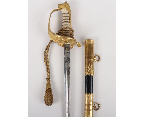 George VI Royal Navy Officers Sword, fine example of a regulation naval officers sword with solid dish guard having crowned a