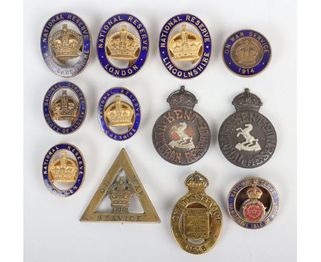 National Reserve WW1 Lapel Badges, including London, West Lancs, Cheshire, Lanark, Sussex, Lincs (all Gaunt London maker, no 