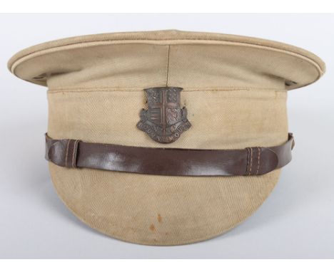Rare WW1 Bournemouth Volunteer Training Corps (V.T.C) Peaked Cap, light khaki cloth covered short peak service dress cap with