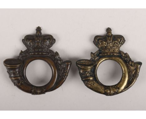 Victorian Universal Pattern Shako Badge as Worn by the 7th West Riding Volunteers, blackened bronze crowned bugle with two lu