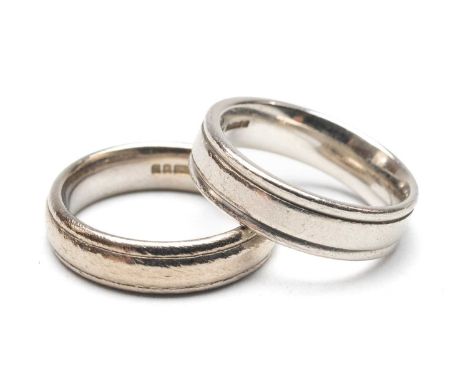 TWO WEDDING BANDS, comprising an 18ct white gold example, ring size K, 7.0gms and a platinum example, ring size K, 8.5gms (2)