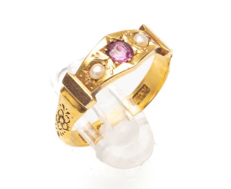 LATE VICTORIAN 15CT GOLD RUBY & PEARL RING, ring size N, Birmingham 1891, 3.0gmsProvenance: deceased estate CarmarthenshireCo