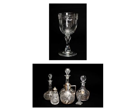 LAURENCE WHISTLER C.B.E. (1912-2000): EDINBURGH & LEITH FLINT GLASSWORKS GOBLET, 1953, engraved EIIR cypher, wheelcut decorat