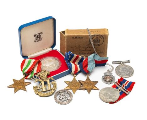 WWII NAVAL MEDAL GROUP OF FOUR, to S.G. Jones, comprising 1939-1945 Star, Italy Star, France and Germany Star, War Medal 1939