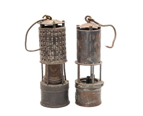 EARLY 20TH CENTURY KOEHLER MINERS SAFETY LAMP, with pierced hood and double gauze, 26cm excl hook, and another similar (2)Pro