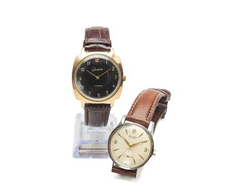 TWO GENT'S WRISTWATCHES comprising Glashutte wristwatch with black Arabic dial, 35mm case, leather strap in box, together wit