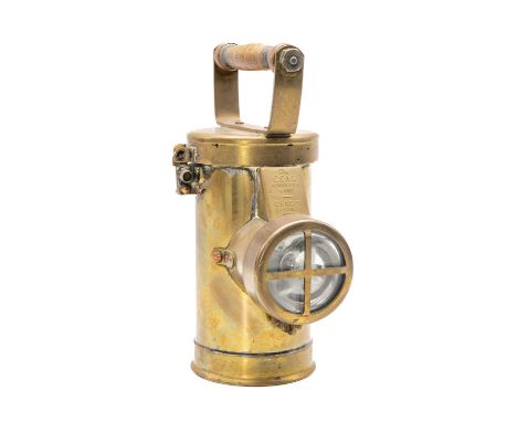 THE CEAG INSPECTION LAMP, Barnsley, Yorks, pat. 309721/28, brass body, turned wooden handle, 22cms h