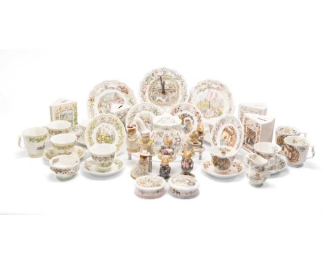 ASSORTED ROYAL DOULTON 'BRAMBLY HEDGE' BONE CHINA TEAWARES & FIGURINES, plates and clock, together with 8 x Royal Doulton 'Br