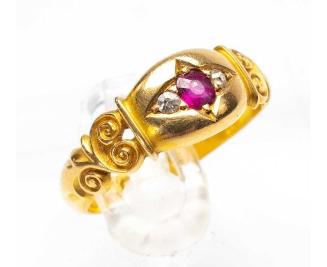 LATE VICTORIAN 18CT GOLD RUBY & DIAMOND RING, ring size M 1/2, Birmingham 1897, 3.6gmsProvenance: deceased estate Carmarthens